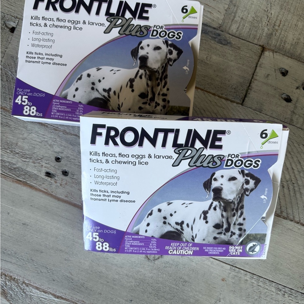 2 boxes of Frontline Plus Flea & Tick Control For Dogs 45-88 lbs. 6 Doses New
